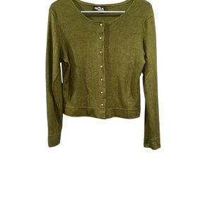 ISKIA USA Olive Green Pearl Button Cardigan- Size Large